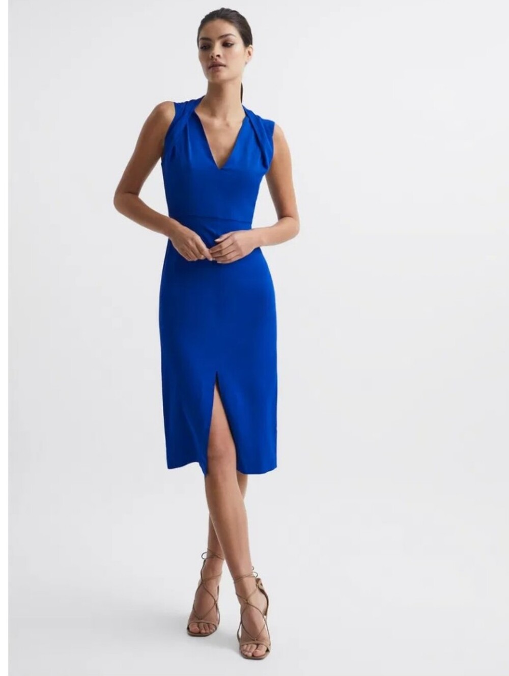 Reiss Andi Shoulder Detail Bodycon Dress in Blue